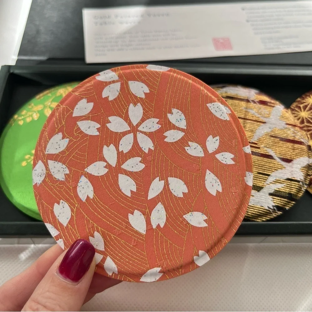 Japanese Coasters Gold Painted Yuzen Table Wares Kimono Fabric Coasters